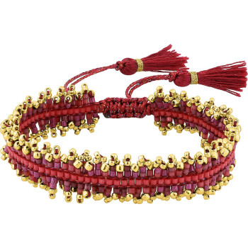 Bracelet Tissé Grenat — Macramé Bordeaux et Doré | Bijouly