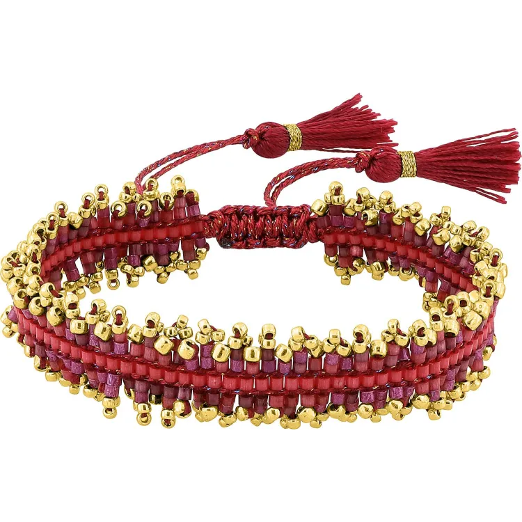 Bracelet Tissé Grenat — Macramé Bordeaux et Doré | Bijouly