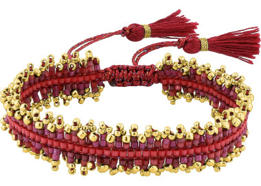 Bracelet Tissé Grenat — Macramé Bordeaux et Doré | Bijouly