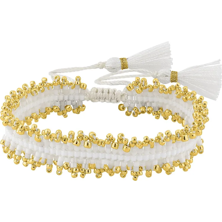 Bracelet Tissé Nacré — Macramé Blanc et Doré | Bijouly