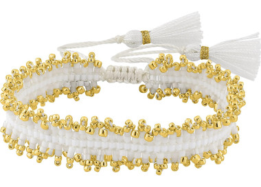 Bracelet Tissé Nacré — Macramé Blanc et Doré | Bijouly