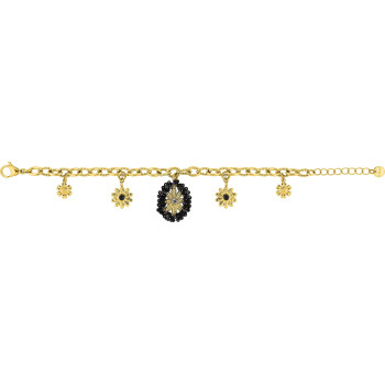 Bracelet Fleurs Nocturnes — Breloques Cristal Noir & Doré | Bijouly