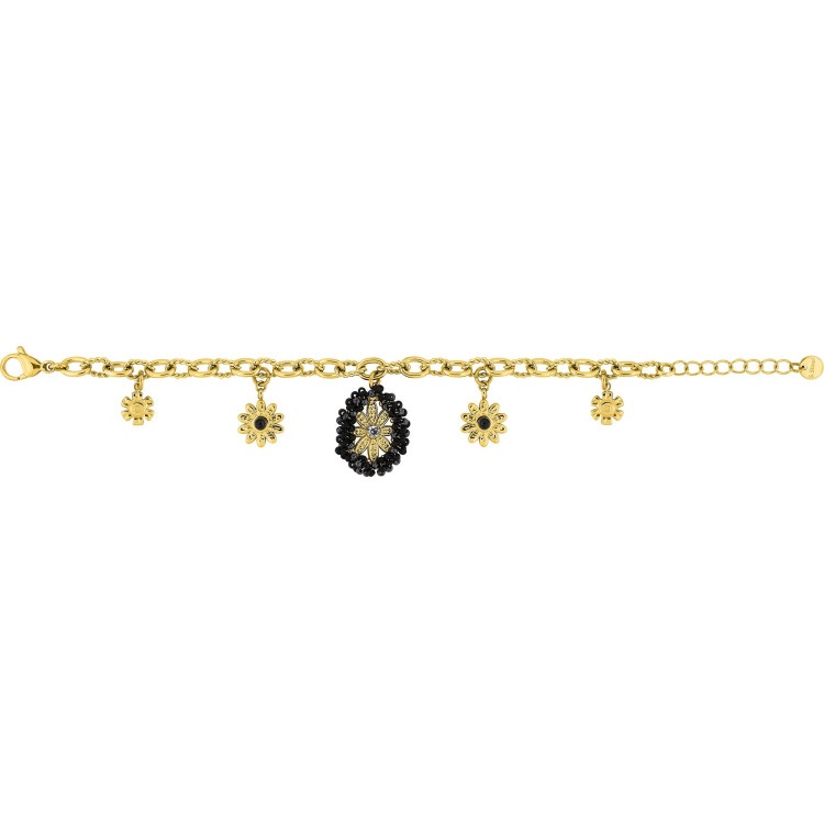 Bracelet Fleurs Nocturnes — Breloques Cristal Noir & Doré | Bijouly