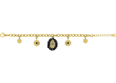 Bracelet Fleurs Nocturnes — Breloques Cristal Noir & Doré | Bijouly