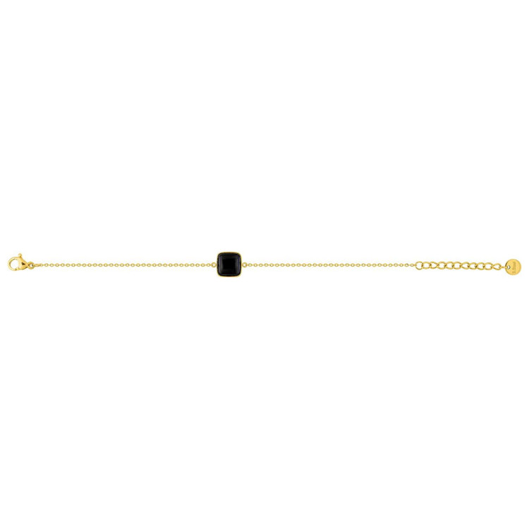 Bracelet Pierre Noire — Agate Naturelle & Chaîne Dorée | Bijouly