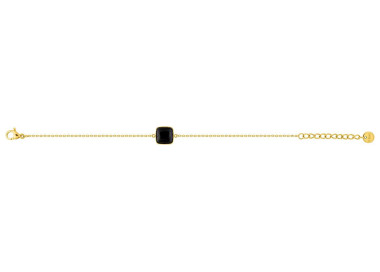 Bracelet Pierre Noire — Agate Naturelle & Chaîne Dorée | Bijouly