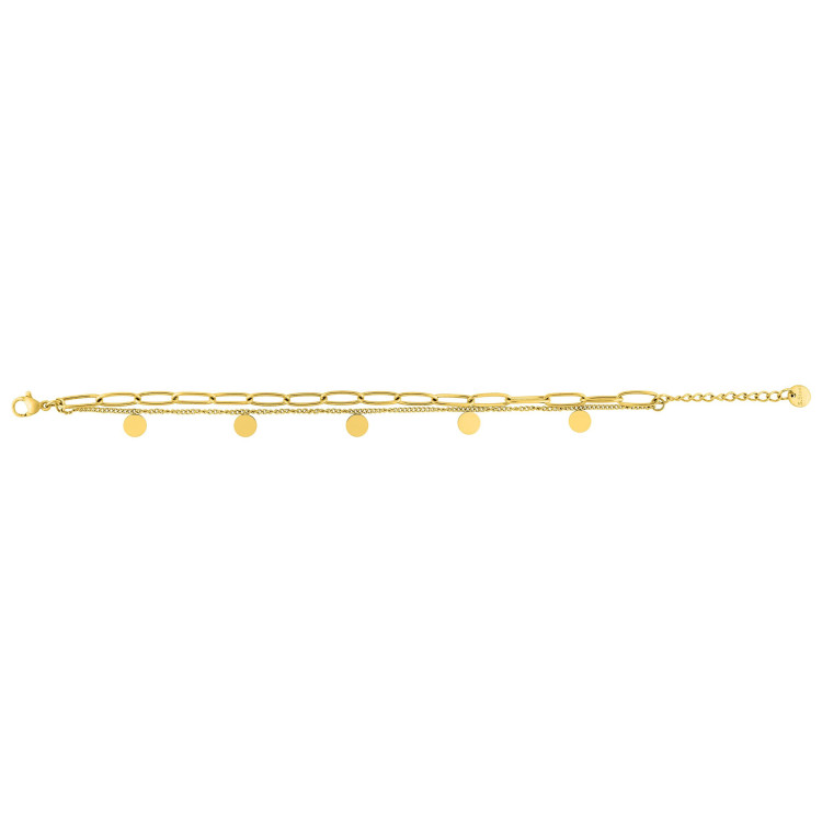 Bracelet Double Chaîne Médaillons — Mailles Figaro et Disques Dorés | Bijouly