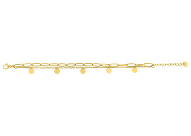Bracelet Double Chaîne Médaillons — Mailles Figaro et Disques Dorés | Bijouly