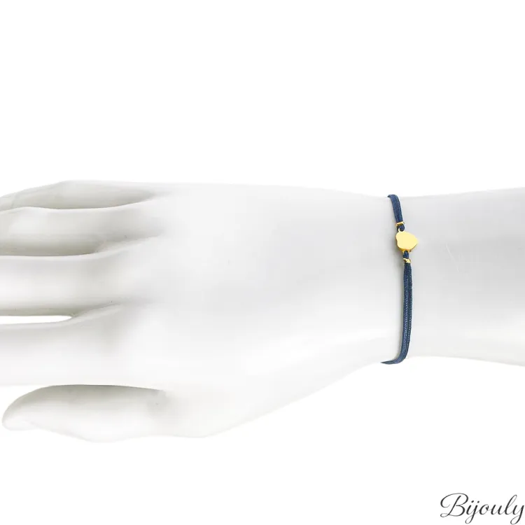 Bracelet Cordon Bleu Nuit — Cœur Doré | Bijouly