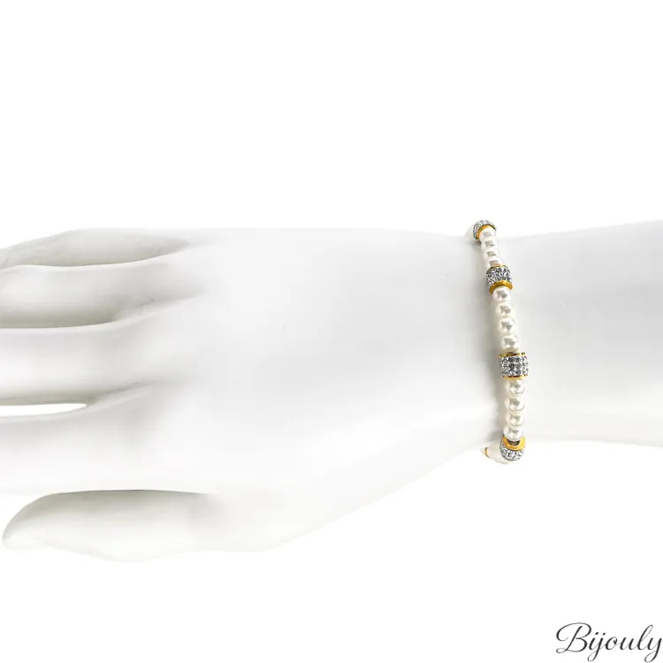 Bracelet Perles & Cristal — Blanc et Doré | Bijouly