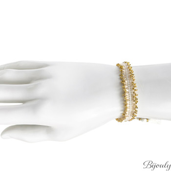 Bracelet Tissé Nacré — Macramé Blanc et Doré | Bijouly
