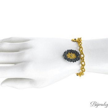 Bracelet Fleurs Nocturnes — Breloques Cristal Noir & Doré | Bijouly