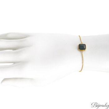 Bracelet Pierre Noire — Agate Naturelle & Chaîne Dorée | Bijouly