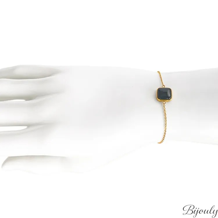 Bracelet Pierre Noire — Agate Naturelle & Chaîne Dorée | Bijouly