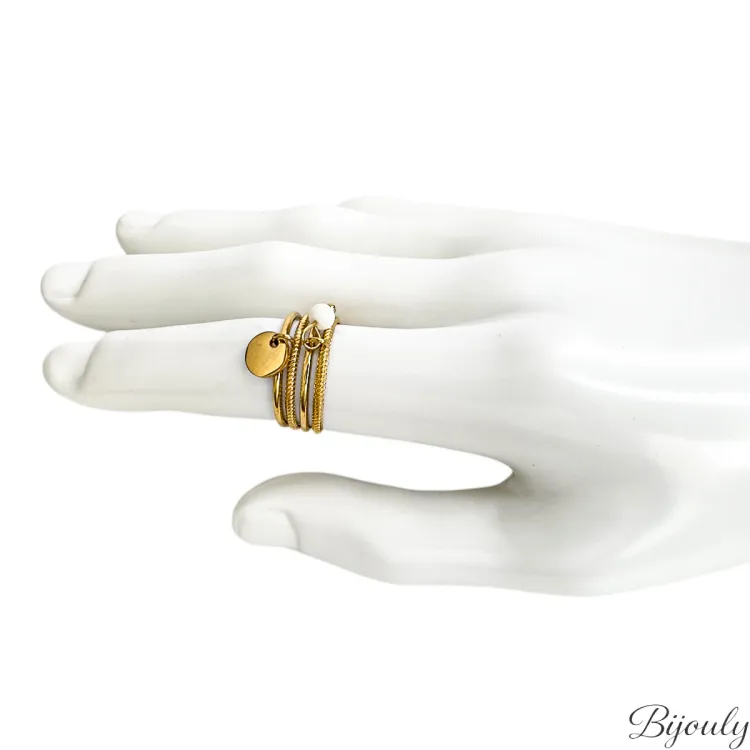 Bague ajustable agate blanche – Acier doré | Bijouly