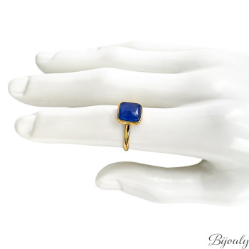 Bague ajustable agate bleue teintée – Acier doré | Bijouly