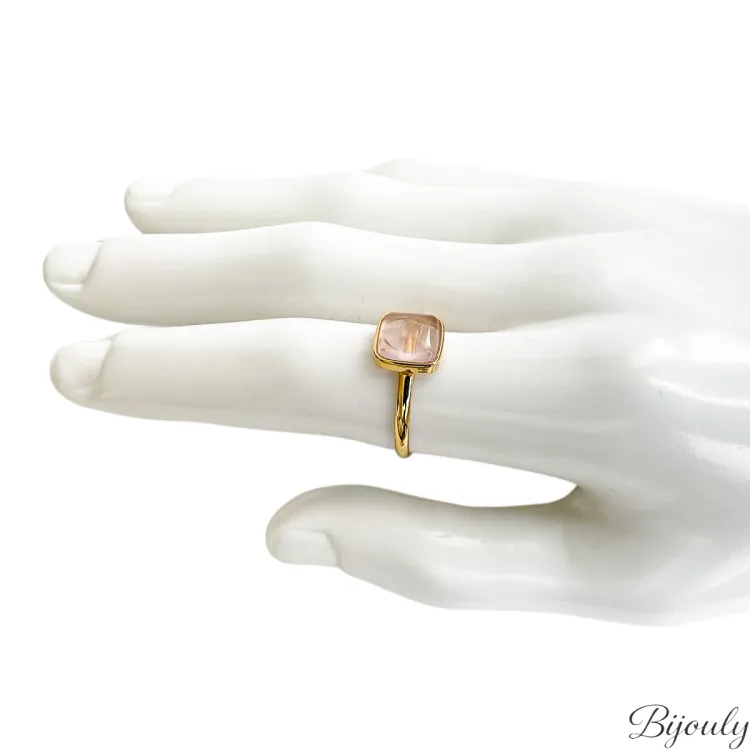 Bague ajustable quartz rose – Acier doré | Bijouly
