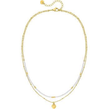 Parure collier bracelet blanc nacré cœur doré | Bijouly