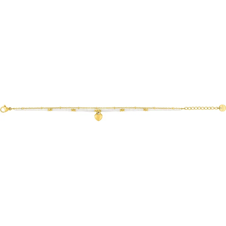 Parure collier bracelet blanc nacré cœur doré | Bijouly