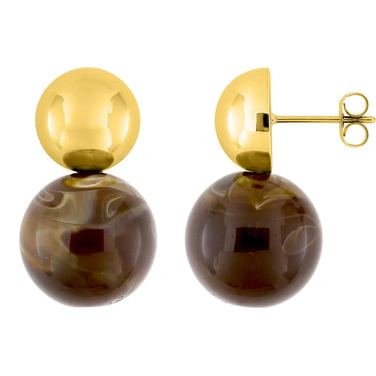 Parure Havane – Grandes sphères marron & dorées | Bijouly