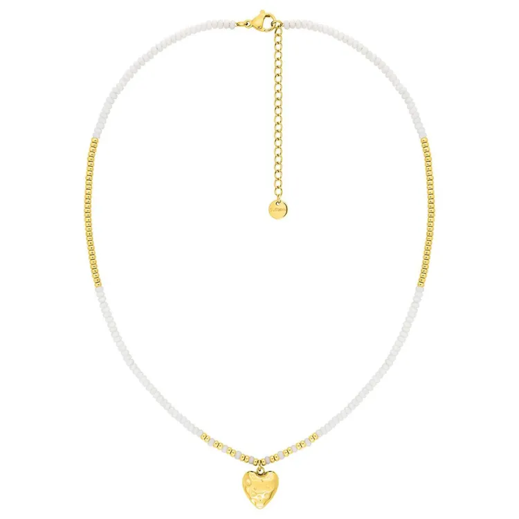 Parure Cœur Nacré – Collier verre blanc & créoles | Bijouly