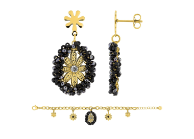 Parure cristal noir et doré – Bijoux floraux | Bijouly