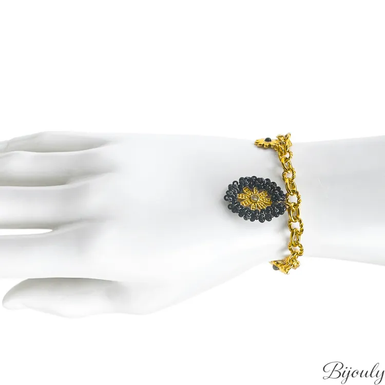 Parure cristal noir et doré – Bijoux floraux | Bijouly