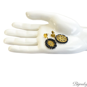 Parure cristal noir et doré – Bijoux floraux | Bijouly