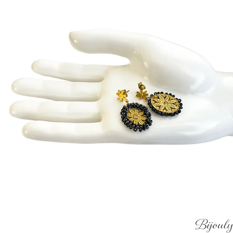 Parure cristal noir et doré – Bijoux floraux | Bijouly