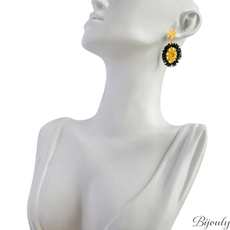 Parure cristal noir et doré – Bijoux floraux | Bijouly