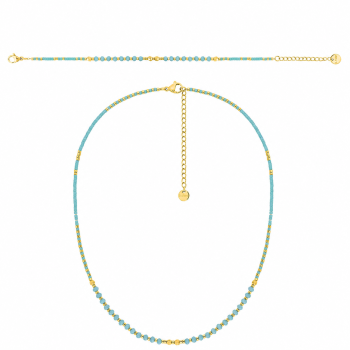 Parure collier & bracelet turquoise et doré | Bijouly