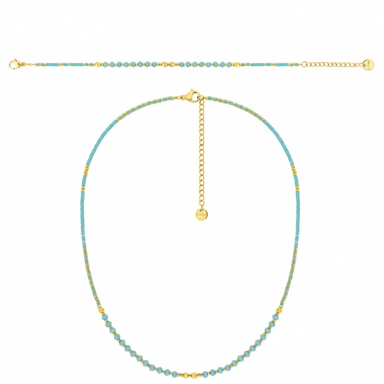 Parure collier & bracelet turquoise et doré | Bijouly