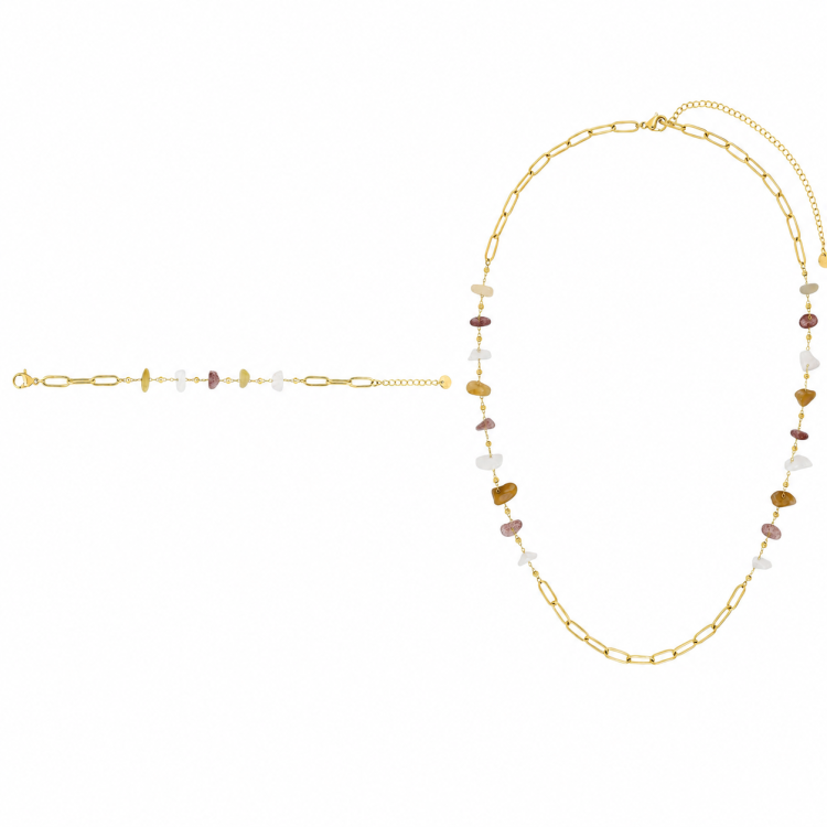 Parure jade doré – Collier & bracelet chaîne | Bijouly