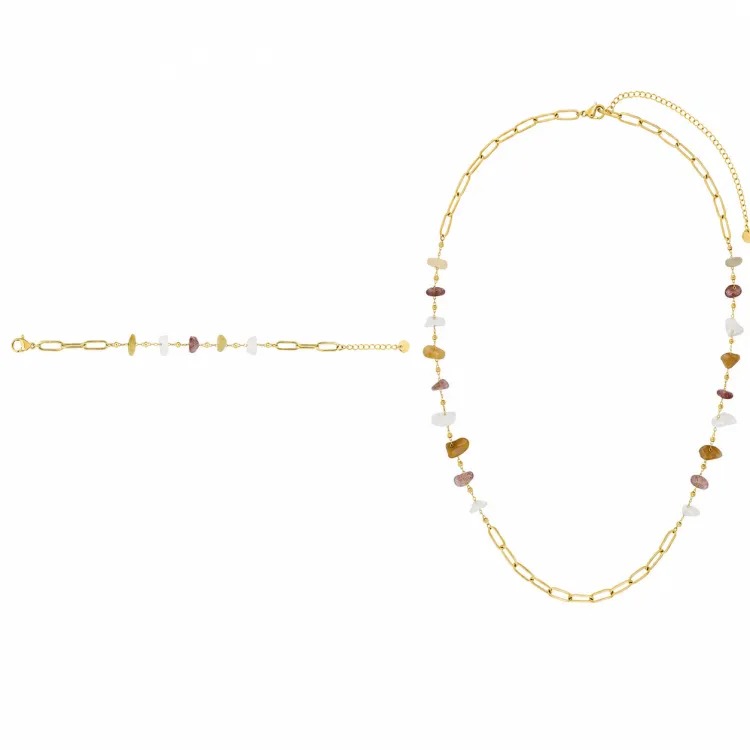 Parure jade doré – Collier & bracelet chaîne | Bijouly