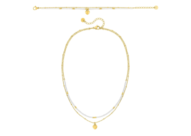 Parure collier bracelet blanc nacré cœur doré | Bijouly