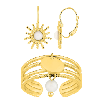 Parure Solstice – Boucles & bague agate blanche | Bijouly