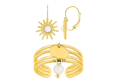 Parure Solstice – Boucles & bague agate blanche | Bijouly