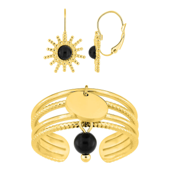 Parure Éclipse – Boucles & bague agate noire | Bijouly