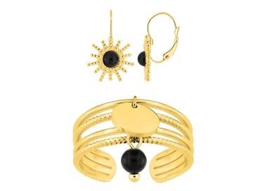 Parure Éclipse – Boucles & bague agate noire | Bijouly