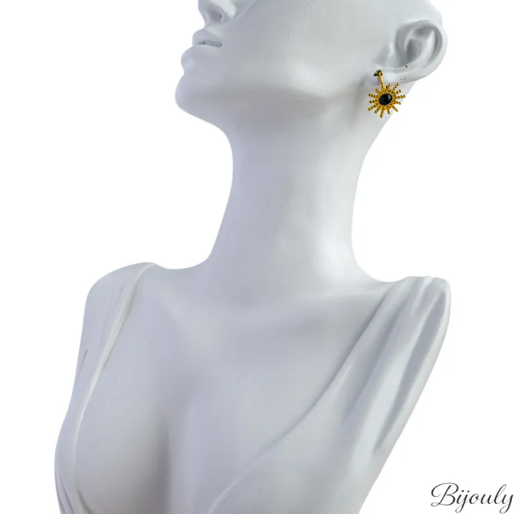Parure Éclipse – Boucles & bague agate noire | Bijouly