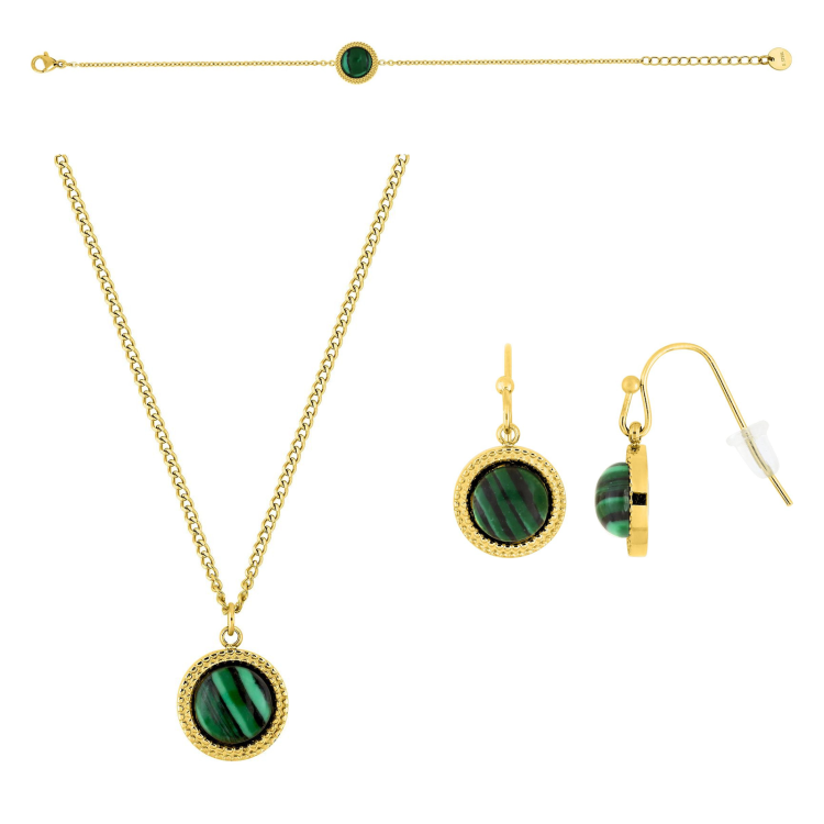 Parure Amazone – Collier & bijoux malachite dorée | Bijouly