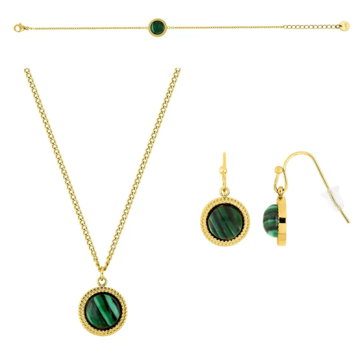 Parure Amazone – Collier & bijoux malachite dorée | Bijouly