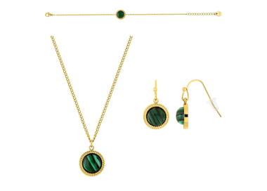 Parure Amazone – Collier & bijoux malachite dorée | Bijouly
