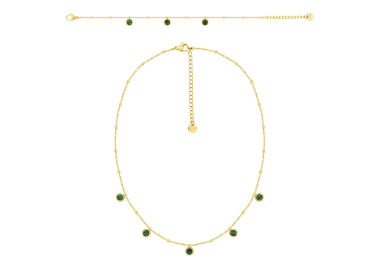 Parure Canopée – Malachite & chaîne dorée | Bijouly