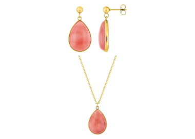 Parure Pivoine – Collier & boucles jade rose | Bijouly