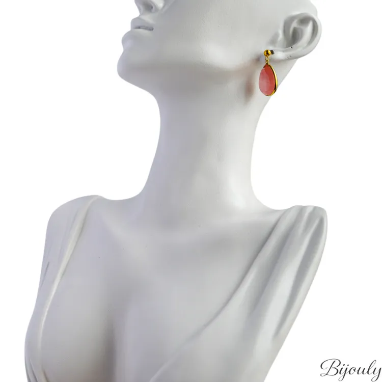 Parure Pivoine – Collier & boucles jade rose | Bijouly