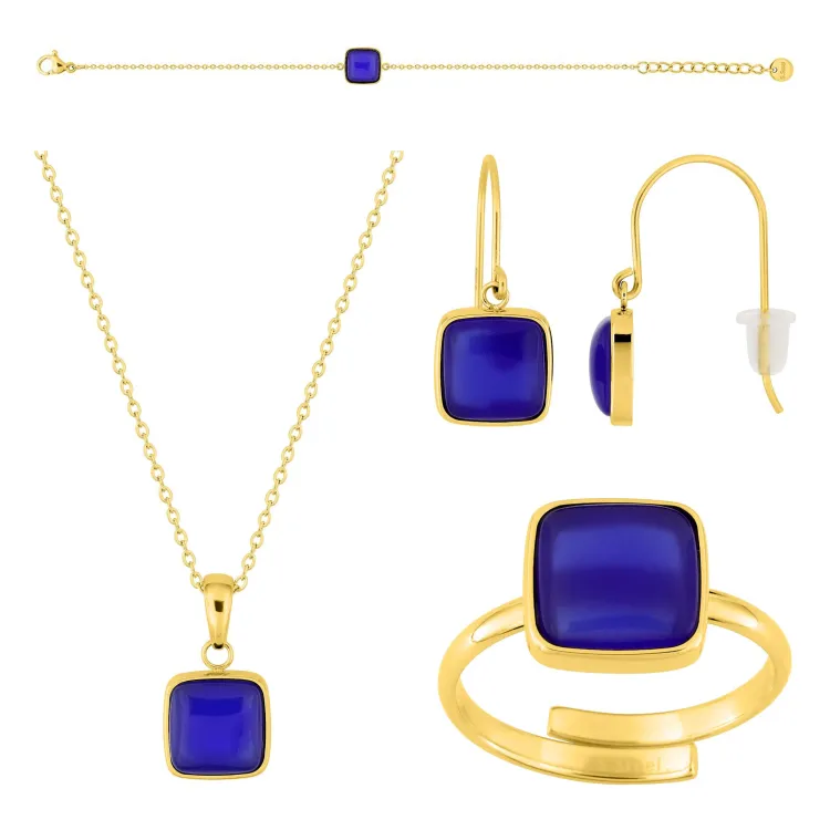 Parure Lapis – Agate bleue & doré, 4 pièces | Bijouly