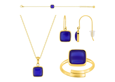 Parure Lapis – Agate bleue & doré, 4 pièces | Bijouly