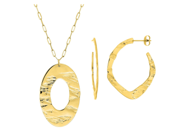 Parure Onde – Collier & créoles acier doré martelé | Bijouly