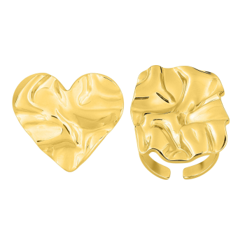 Parure Fusion – Broche cœur & bague doré sculpté | Bijouly